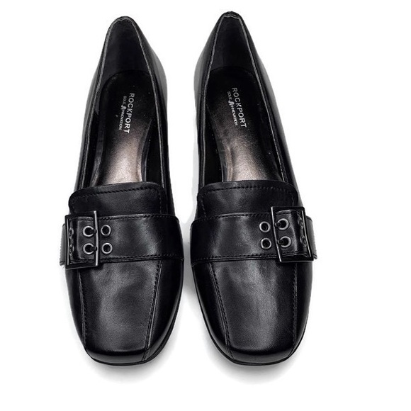 Rockport Black Leather Loafers with Buckle Sz 7M - Picture 2 of 7